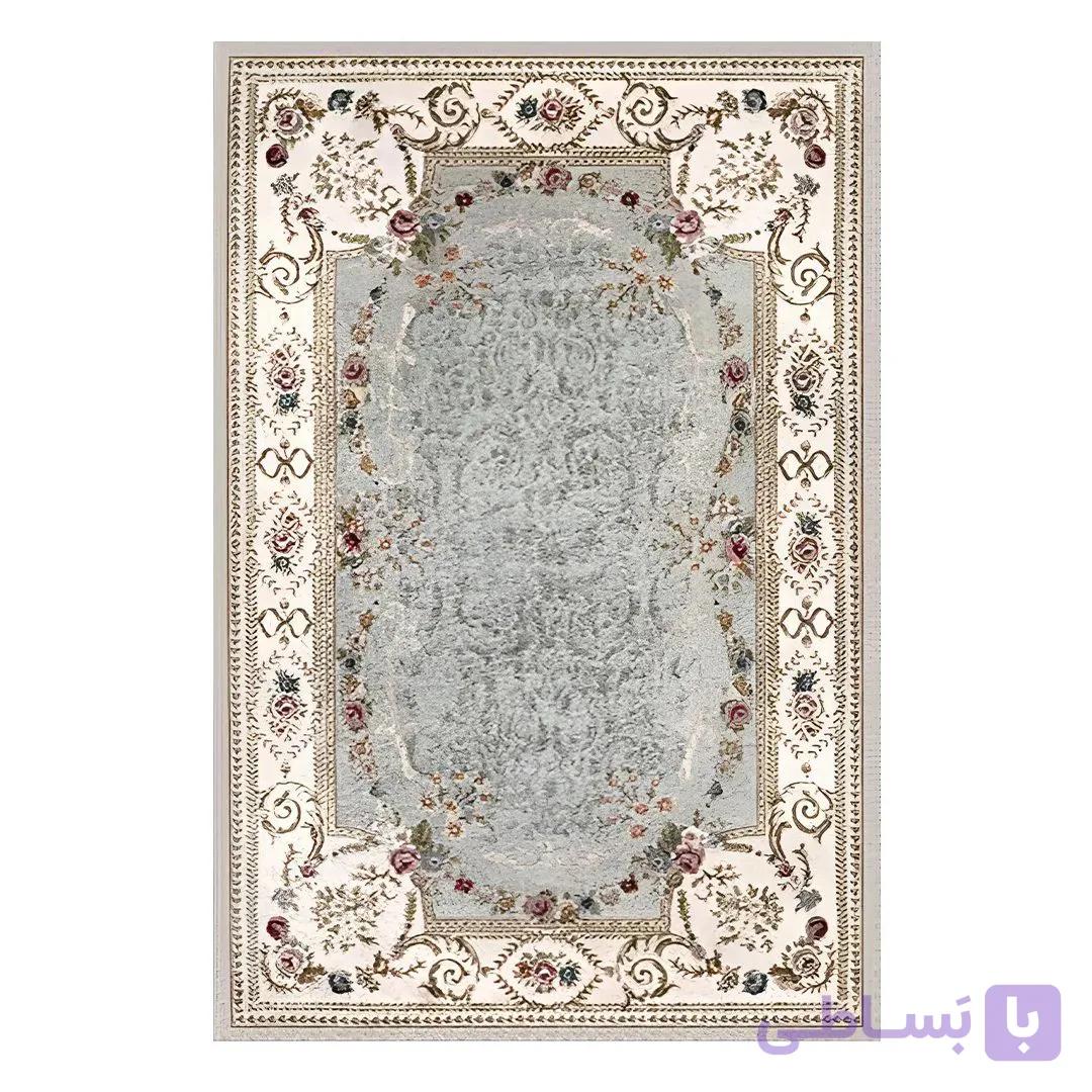 فرشینه مخمل ترک طرح گل فرنگ آبی کد M104 — تصویر 1