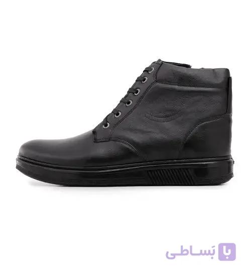 نیم بوت چرم مصنوعی مردانه مشکی بنددار مدل 48879