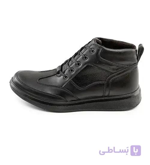 کفش نیم بوت چرم مصنوعی مردانه مشکی بند دار مدل 45408
