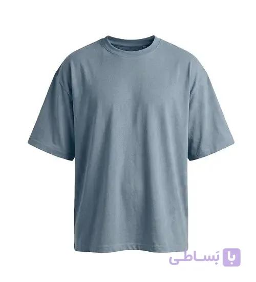 تیشرت یقه گرد مردانه باکسی ساده پنبه یک رو طوسی مدل 49487