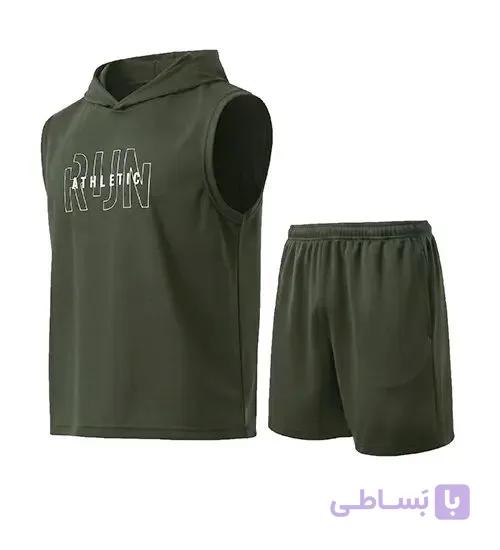 ست رکابی و شلوارک مردانه نرمال طرح دار اسپان سبز ارتشی مدل 50981