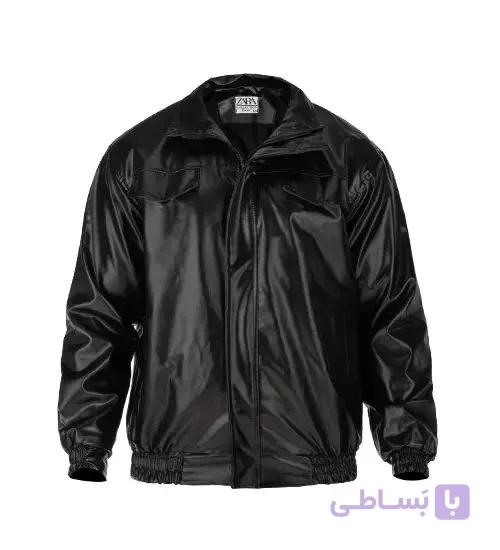 کاپشن مردانه نرمال ساده چرم مصنوعی مشکی مدل 49295