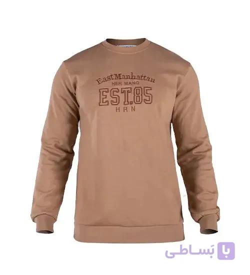 بلوز یقه گرد مردانه نرمال طرح دار دو نخ پنبه نسکافه ای مدل 49190