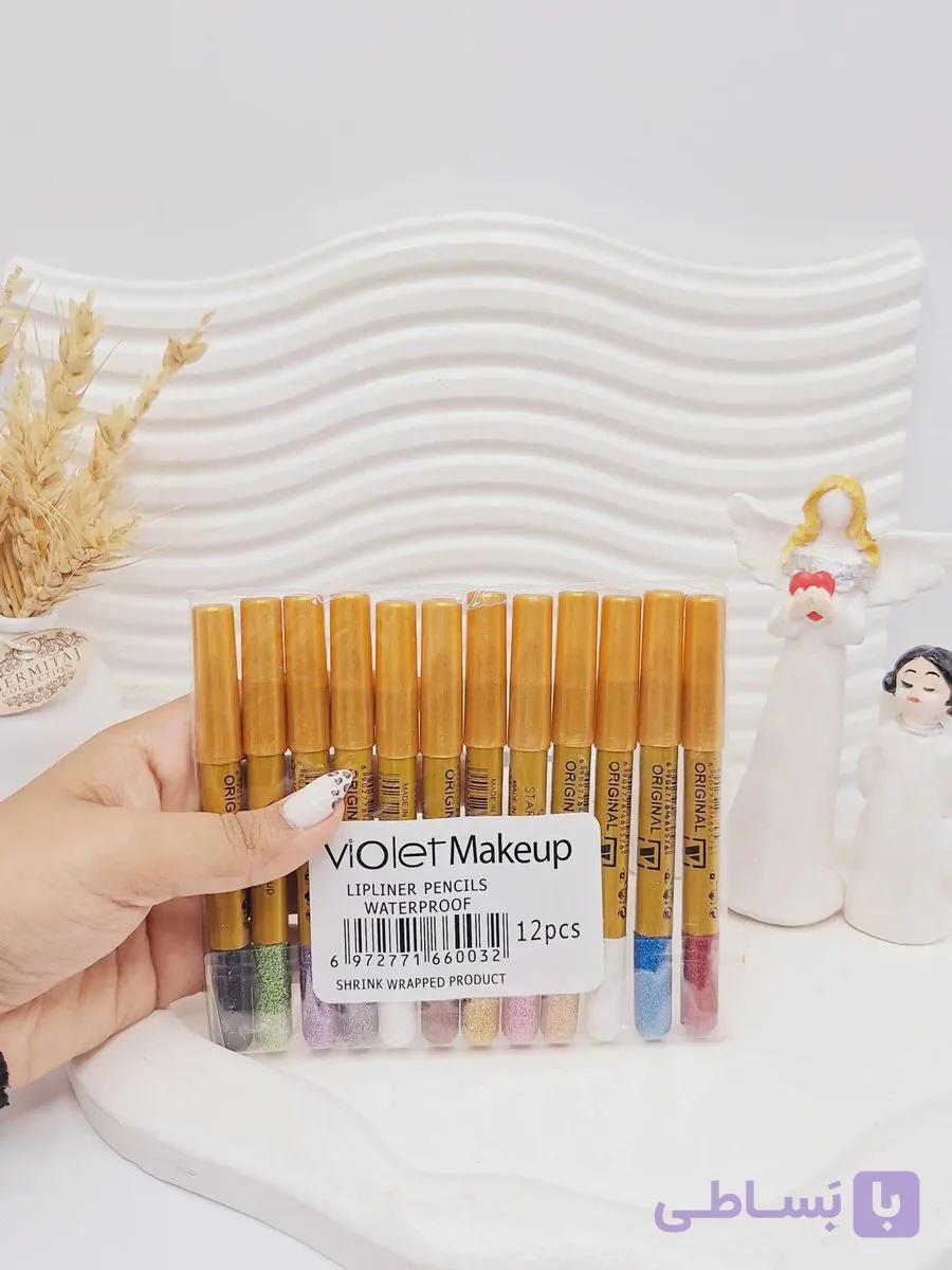 پک 12 تایی مداد چشم گلیتری violet Makeup ضد آب کد0032 — تصویر 1