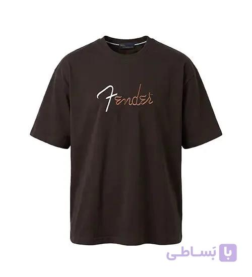تیشرت یقه گرد مردانه باکسی طرح دار ماکان قهوه ای مدل 50886