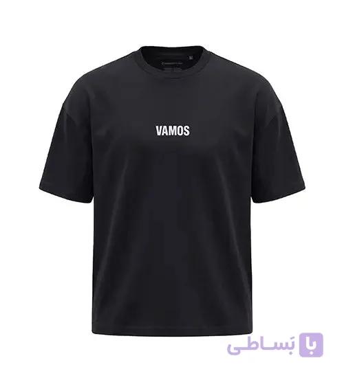 تیشرت یقه گرد مردانه باکسی طرح دار پنبه دو رو مشکی مدل 50925