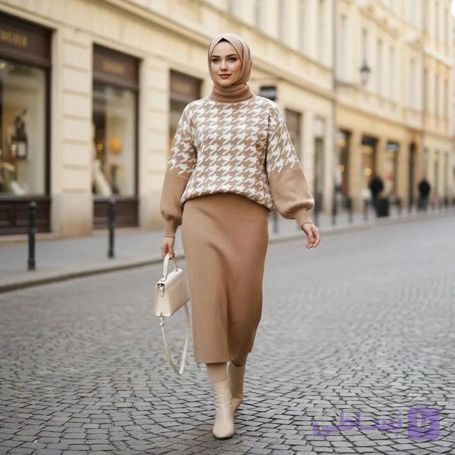 ست بلوز و دامن بافت زنانه Sevda_Cream مدل 3829 — تصویر 1