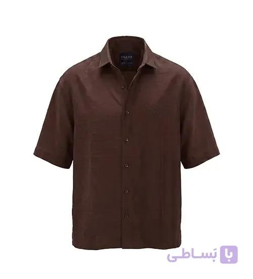 پیراهن آستین کوتاه مردانه باکسی ساده لینن قهوه ای مدل 50963