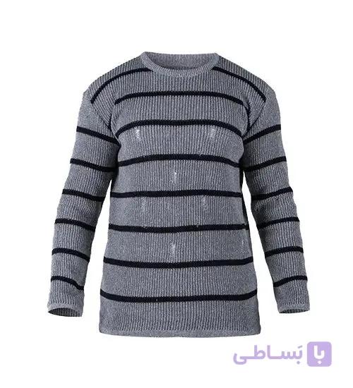 بافت مردانه نرمال راه راه پشم پلی استر طوسی مدل 49118