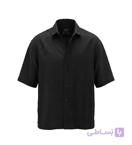 پیراهن آستین کوتاه مردانه باکسی ساده لینن مشکی مدل 50960