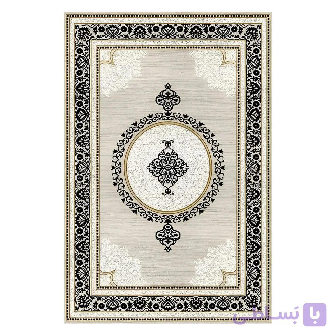 فرشینه مخمل ترک طرح شمسه مشکی طلایی کد O108 — تصویر 1