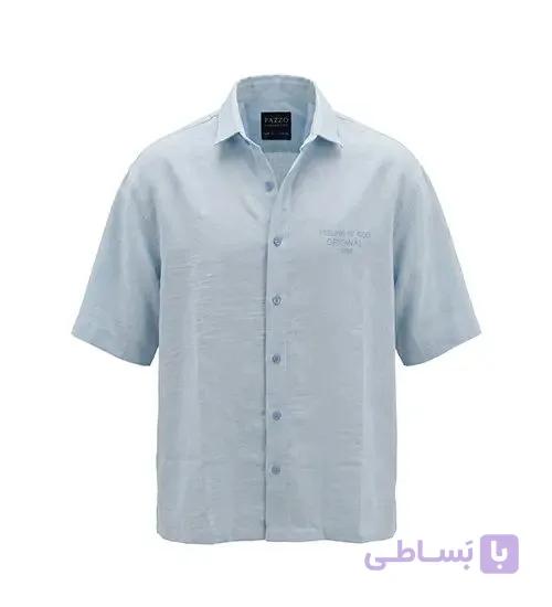 پیراهن آستین کوتاه مردانه باکسی ساده لینن آبی مدل 50965
