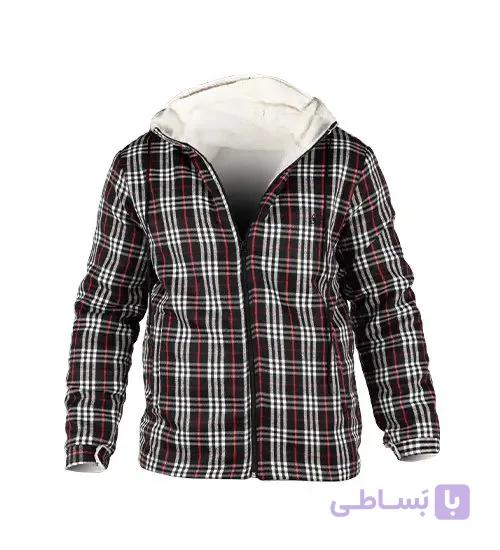سویشرت مردانه نرمال چهارخانه پشمی مشکی قرمز مدل 49008
