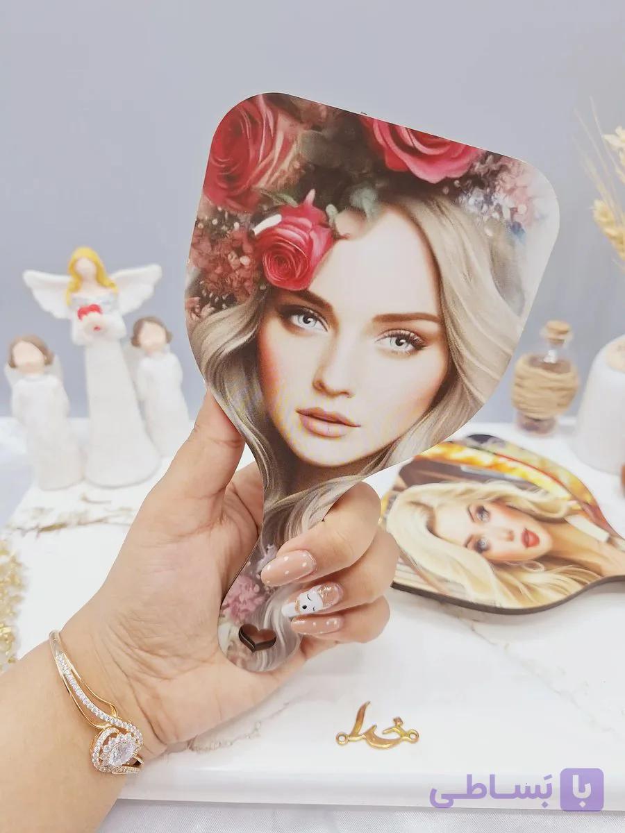 آینه چوبی دسته دار طرح مربع — تصویر 1