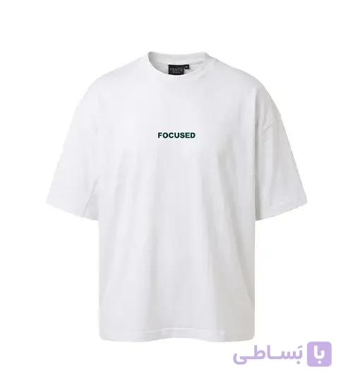 تیشرت یقه گرد مردانه باکسی طرح دار پنبه دو رو سفید مدل 50923