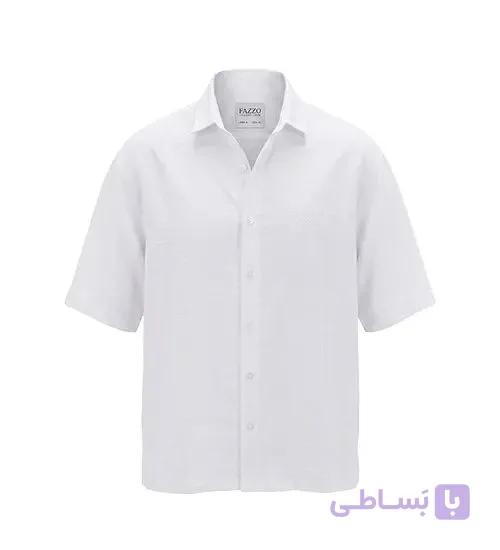 پیراهن آستین کوتاه مردانه باکسی ساده لینن سفید مدل 50961