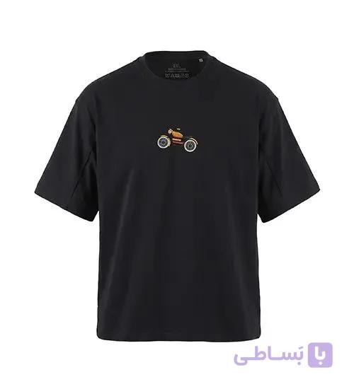 تیشرت یقه گرد مردانه باکسی طرح دار پنبه یک رو مشکی مدل 51015