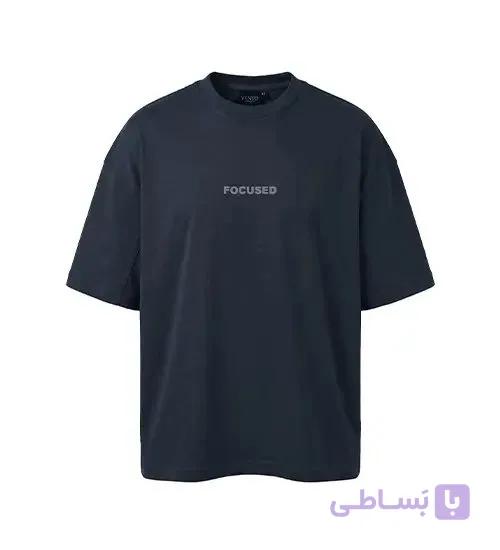 تیشرت یقه گرد مردانه باکسی طرح دار پنبه دو رو نوک مدادی مدل 50922