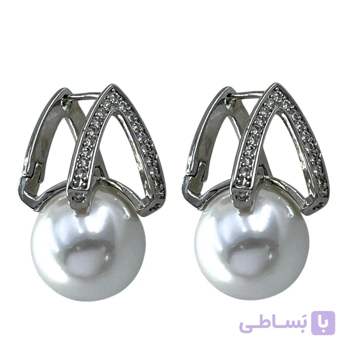 گوشواره زنانه مدل جواهری و مروارید کد E6424 — تصویر 1