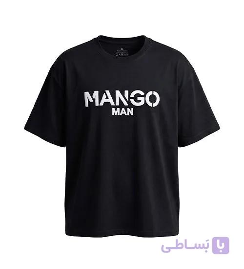 تیشرت یقه گرد مردانه باکسی طرح دار دورس پنبه مشکی Mango مدل 50814