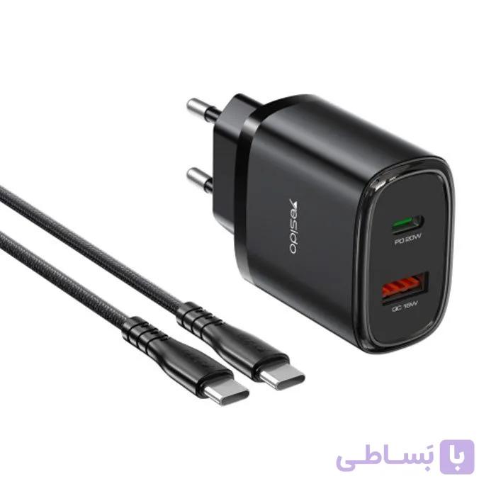 آداپتور 20 وات یسیدو مدل YC50 به همراه کابل تایپسی به تایپسی — تصویر 1