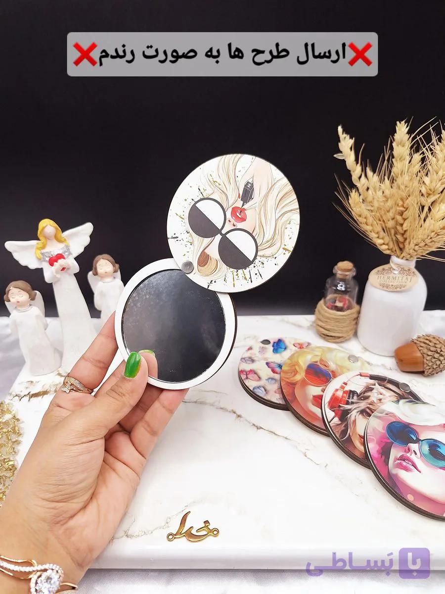 آینه چوبی دایره ای مدل دخترانه طرح سوم — تصویر 1
