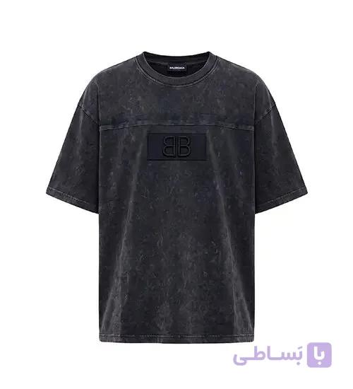 تیشرت یقه گرد مردانه باکسی طرح دار مچینست زغالی Balenciaga مدل 50945
