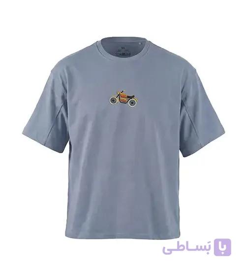 تیشرت یقه گرد مردانه باکسی طرح دار پنبه یک رو طوسی مدل 51016