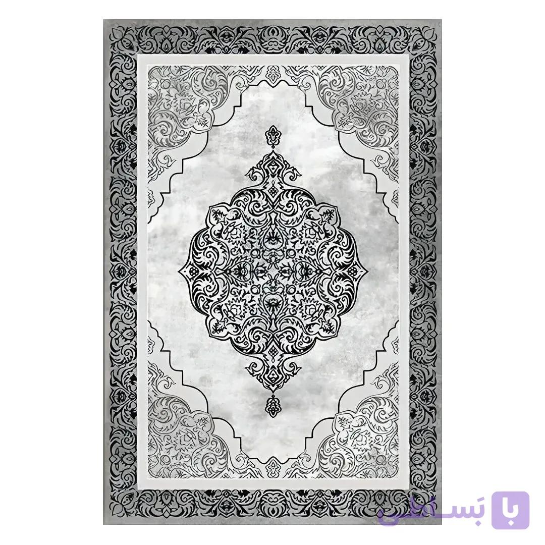 فرشینه مخمل ترک طرح ترنج نقره ای تک رنگ کد O109 — تصویر 1