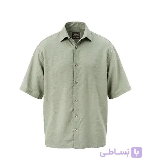 پیراهن آستین کوتاه مردانه باکسی راه راه پنبه سبز روشن مدل 50959