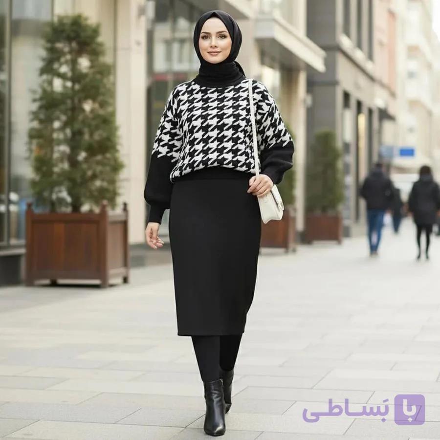 ست بلوز و دامن بافت زنانه Sevda_Black مدل 3830 — تصویر 1