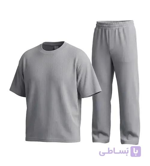 ست تیشرت و شلوار مردانه مراکشی ساده پنبه پلی استر طوسی مدل 49388