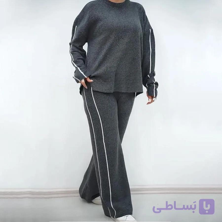 ست بافت بلوز و شلوار زنانه Diyana_Charcoal مدل 3733