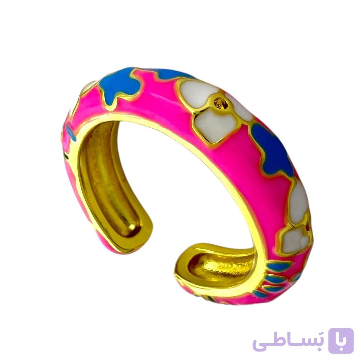 انگشتر زنانه مدل میناکاری رنگی گل کد R5000 — تصویر 1