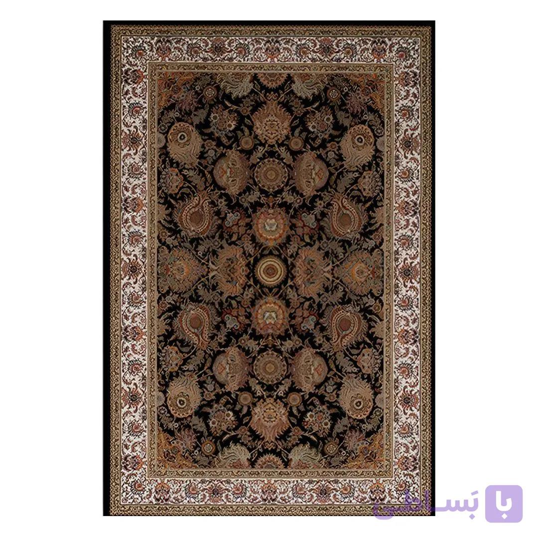 فرشینه مخمل ترک طرح بته جقه مشکی کد O103 — تصویر 1
