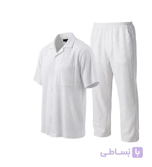 ست پیراهن و شلوار مردانه مراکشی ساده پنبه پلی استر سفید مدل 50413