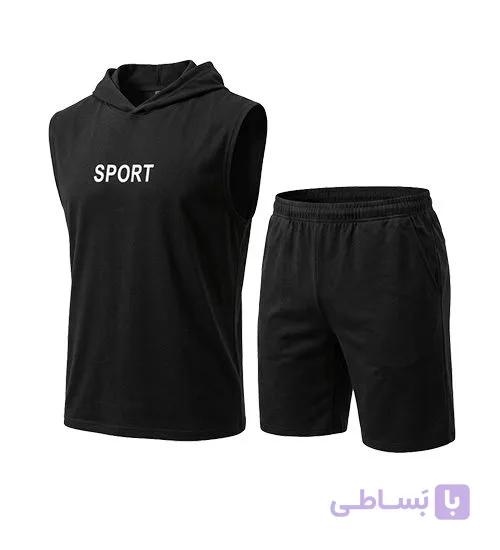 ست رکابی و شلوارک مردانه نرمال ساده اسپان مشکی مدل 49702