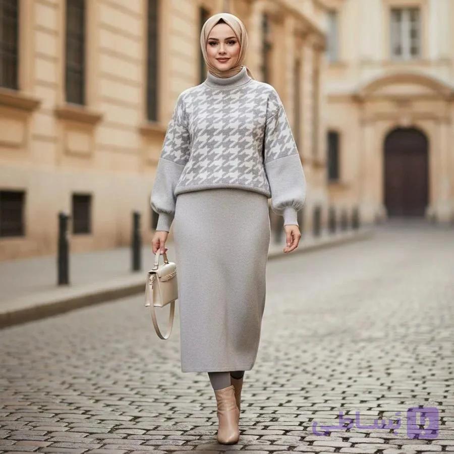 ست بلوز و دامن بافت زنانه Sevda_Gray مدل 3831 — تصویر 1
