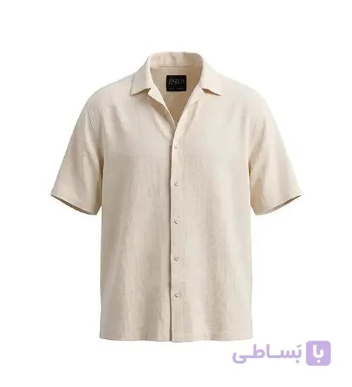 پیراهن آستین کوتاه مردانه باکسی ساده لینن شیری مدل 50940