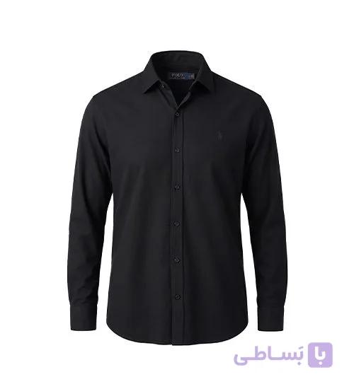 پیراهن آستین بلند مردانه نرمال ساده نخ پنبه مشکی Polo مدل 50910