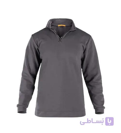 بلوز یقه نیم زیپ مردانه نرمال ساده دو نخ پنبه طوسی مدل 49264