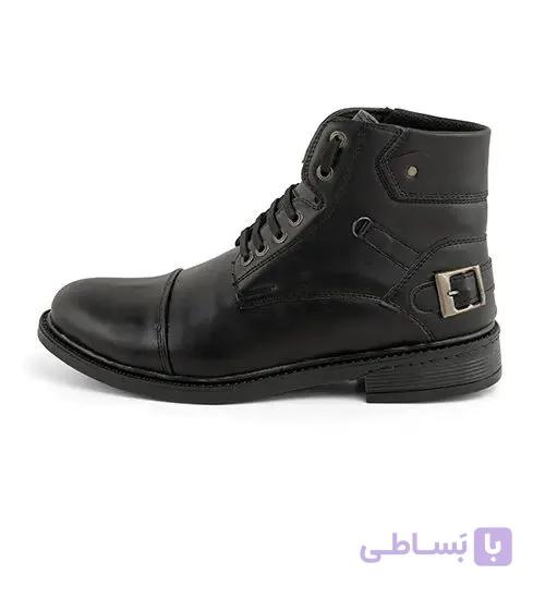 نیم بوت چرم مصنوعی مردانه مشکی بند دار مدل 39530