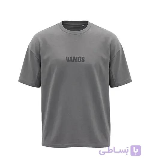 تیشرت یقه گرد مردانه باکسی طرح دار پنبه دو رو طوسی مدل 51008