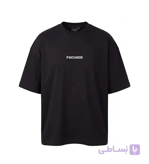 تیشرت یقه گرد مردانه باکسی طرح دار پنبه دو رو مشکی مدل 50921