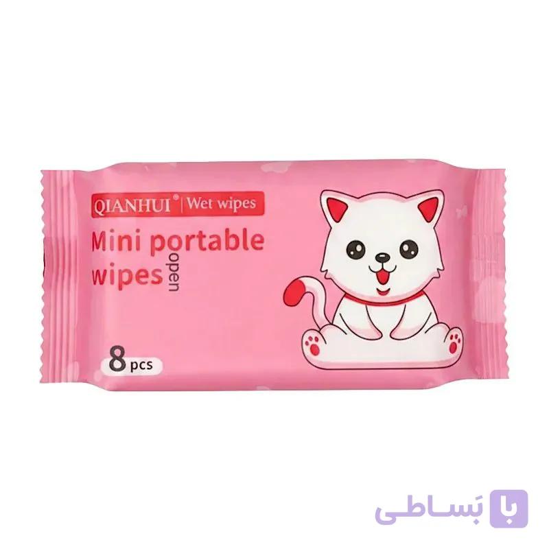 دستمال مرطوب فانتزی جیبی طرح گربه بسته 8 عددی — تصویر 1