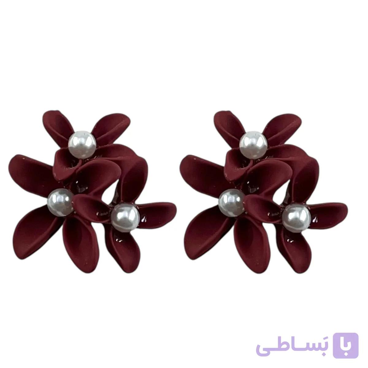 گوشواره زنانه مدل گل و مروارید کد E6486 — تصویر 1