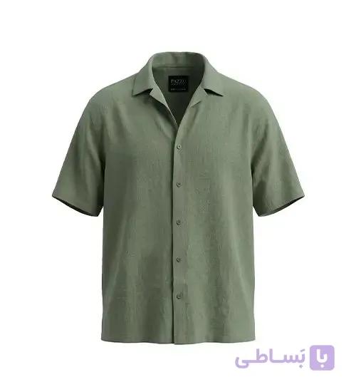 پیراهن آستین کوتاه مردانه باکسی ساده لینن سبز مدل 50941