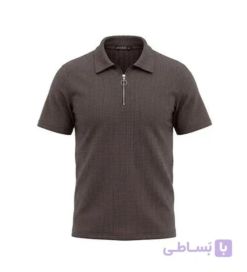 تیشرت یقه نیم زیپ مردانه مراکشی ساده پنبه پلی استر قهوه ای مدل 50782