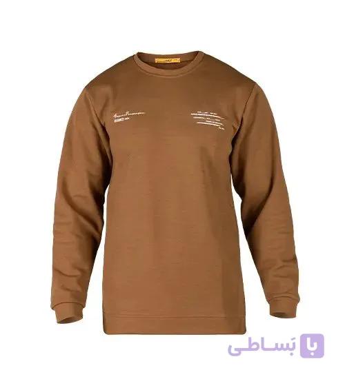 بلوز یقه گرد مردانه نرمال طرح دار دو نخ پنبه قهوه ای مدل 49327
