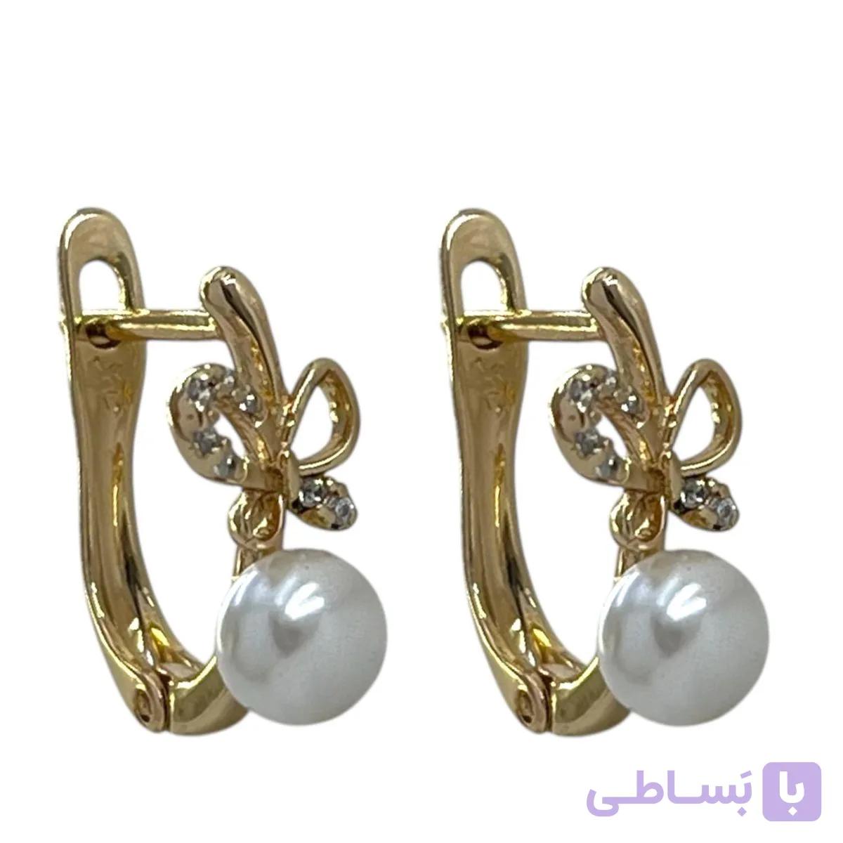 گوشواره زنانه ژوپینگ مدل پروانه و مروارید  کد E6480 — تصویر 1